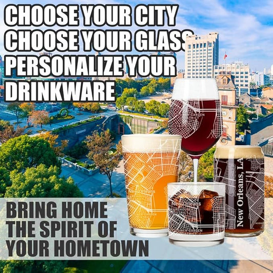 Blue Ridge Mountain Gifts - New Orleans Souvenir - Louisiana Glassware Gift, Etched City Map, Laser Engraved and Dishwasher Safe