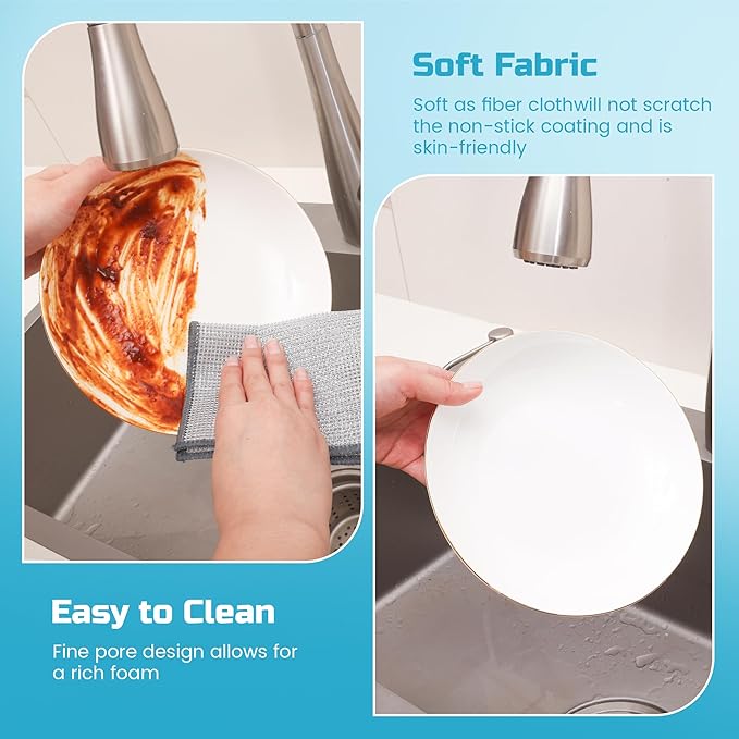 Forggon12 Pcs New Upgrade 3-Layer Metal Dish Cloth, No Scratches and No Odor, Multipurpose Wire Dishwashing Rag for Wet and Dry, Kitchen Cleaning DishRags,Sinks,Dishes,Stove Top, Dimensions(7.08X8.86)