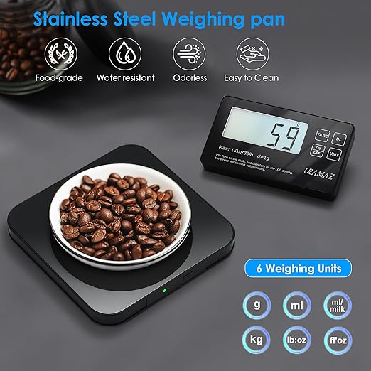Food Scale with Detachable Display, 33lb Stainless Steel Kitchen Scales Digital Weight Grams and Ounces, Digital Food Scales for Kitchen, Baking Scale for Sourdough Bread Cooking, Weight Loss 1g/0.1oz