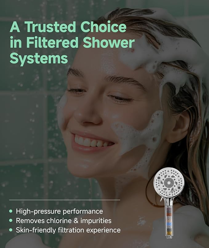 SunCleanse Filtered Shower Head with Handheld, 9-Spray Setting Detachable Showerhead with Filters, Shower Head for Hard Water - Filtered Chlorine, Improve Skin and Hair Texture, Chrome