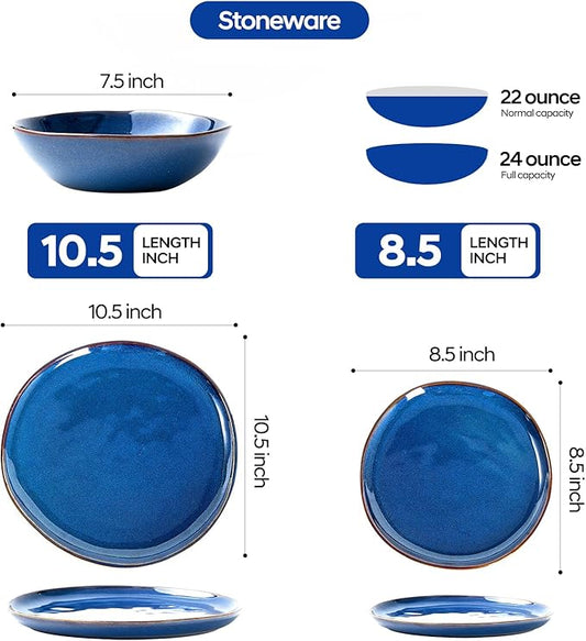 Bestone 12 Pieces Round Kitchen Dinnerware Sets,Plates and Bowls Sets,Dishes, Plates, Bowls, Dish Set, Chip Resistant Ceramic Dinnerware Set, Dishwasher/Microwave Safe,Service for 4,Cobalt Blue