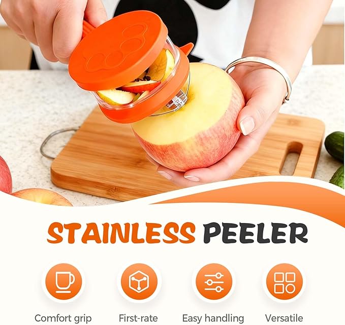 2026 New Kitchen Special Fruit Peeler with Box Storage, Upgrade Vegetable Peeler with Catcher Peeler with Storage Bucket, Double-Sided Stainless Steel Multi-Function Peelers (Orange)