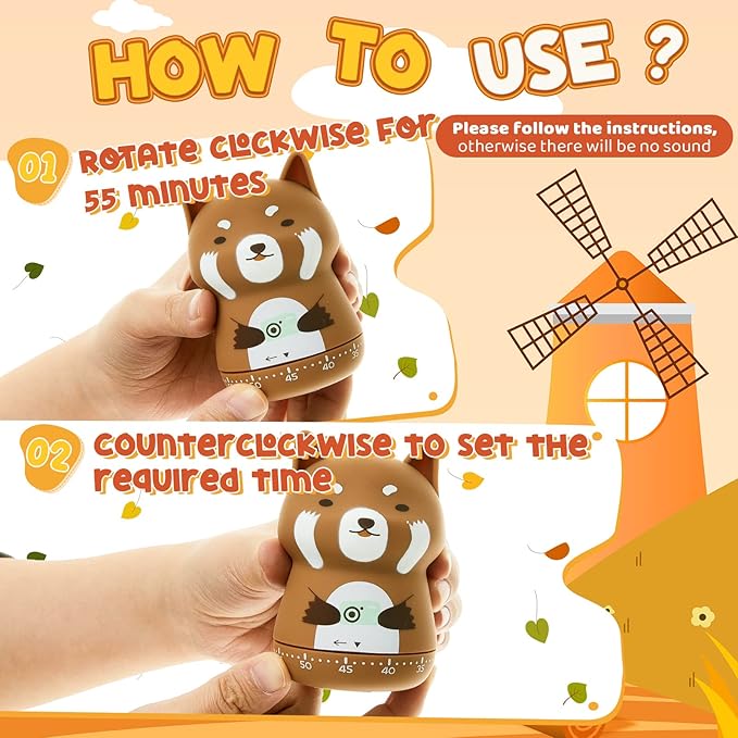 Amylove 4 Pieces Cute Kitchen Timer Animal Mechanical Manual Fox Raccoon Bear Wolf 60 Minutes Loud Alarm Egg Windup Timer for Adults Christmas Home Cooking Baking Fitness Beauty