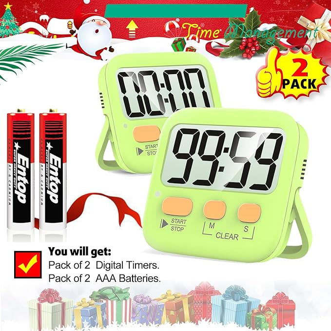 Antonki 2 Pack Digital Timer for Kids, Magnetic Countdown Kitchen Timers for Cooking, Egg, Classroom, Teacher, Exercise, Study, Oven - Battery Included