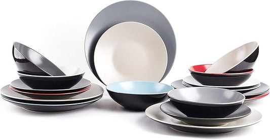 Colors Life 18pc Dinner Set,Very Cool - 6 Assorted Colors Cool Beige, Cool Grey, Light Grey, Frost Red,Turquoise and White
