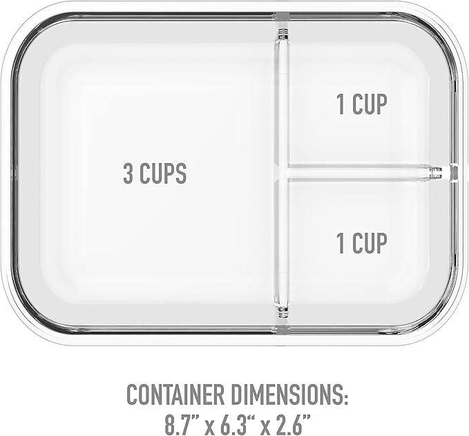 Bentgo Glass Lunch Box - Leak-Proof Bento-Style Food Container with Airtight Lid and Divided 3-Compartment Design - 5 Cup Capacity for Meal Prepping, and Portion-Controlled Meals for Adults (Gray)