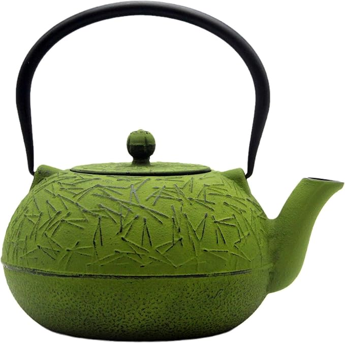 YJX 60.9oz Large Cast Iron Teapot, Big Tea Kettle for Stovetop Safe, Green Cast Iron Kettle Teapot with Stainless Steel Infuser for Loose Tea and Tea Bags(1800ml)
