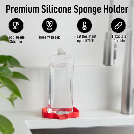 Zulay Kitchen Small Silicone Sponge Holder (4.9x3.3β) β Space-Saving Sink Organizer Tray for Sponge, Soap, Brush & More β Compact Non-Slip Dish for Kitchen & Bathroom (Red)