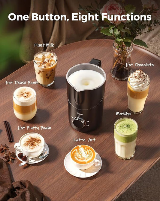 Milk Frother and Steamer, 8-in-1 Rechargeable Electric Milk Frother for Coffee, 13.5oz/400mL Large Capacity Automatic Warm and Cold Foam Maker, Hot Chocolate Maker Coffee Frother, Deep black