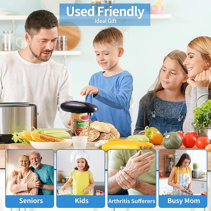 Auto Electric Can Opener for Seniors - Upgraded One Touch Automatic Rechargeable Electric Can Openers Smooth Edge Cutting,USB Type-C Charging,Built-in Lid Lifter,Automatic Can Opener
