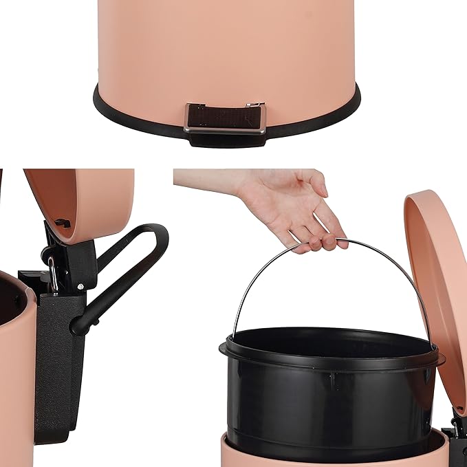 happimess HPM1000D Oscar 8-Gallon Step-Open Trash Can with Free Mini Trash Can, Modern, Fingerprint Proof for Home, Kitchen, Office, Large:7.9 Gallon Small:1.3 Gallon, Flamingo Pink