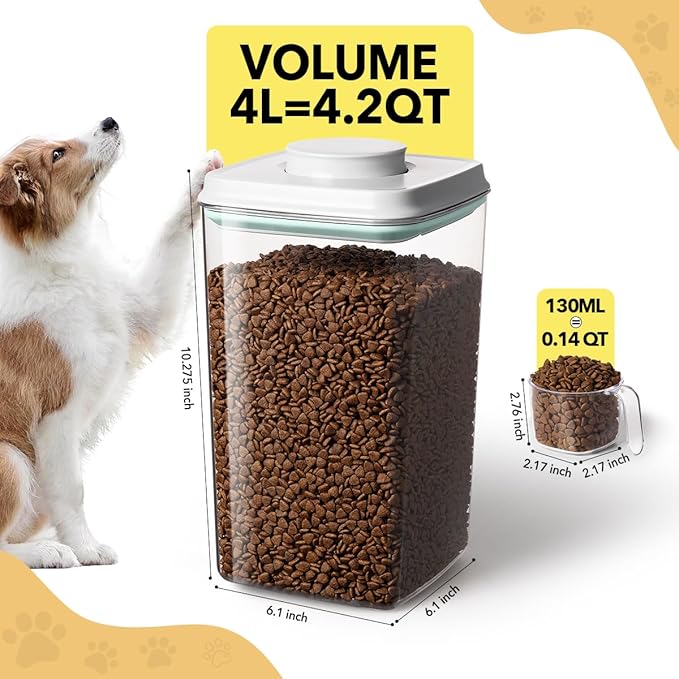 Ankou Dog Food Storage Container with 130ml Scoop – 4L/4.2qt Airtight Dog Food Container for Kibble & Treats, BPA-Free Cat Food Storage Container, Stackable Pop Lid Plastic Container with Lid