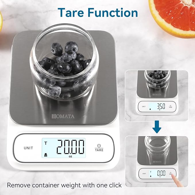 BOMATA Waterproof IPX6 Kitchen Scale, 0.1 g/0.01 oz High Precision, 5 kg/11 lbs, Digital Scale with Backlight, Stainless Steel Weighing Platform, for Food, Cooking, Baking, Weight Loss.. B619, Milky