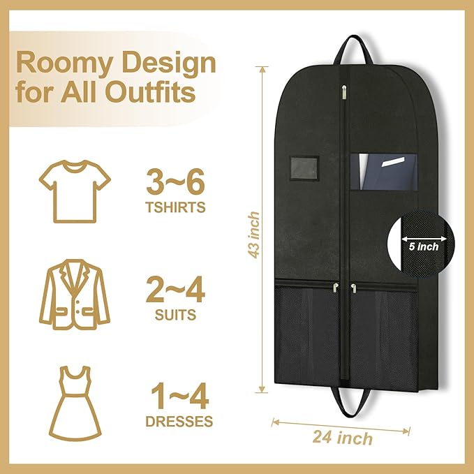 Large Heavy Duty Garment Bags for Hanging Clothes, Clothing Storage with Zippered Design, Breathable Garment Bags for Travel, Long Garment Bags for Dresses and Suits, Hanging Garment Bags for Closet