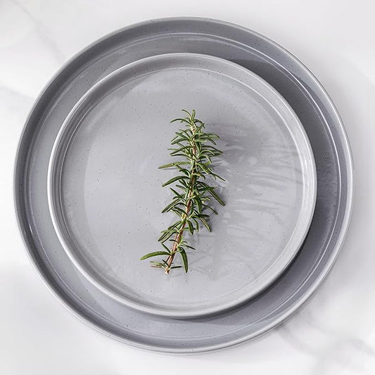 GBHOME Dinnerware Set for 4, 12 Piece Speckled Plates and Bowls Set with Glazed Bottom, Chip & Scratch Resistant Stoneware Plates Sets, Dishwasher & Microwave Safe Dishes (Limestone, Service for 4)