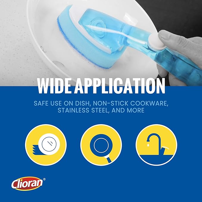 Dishwand Refills Sponges Heads with Soap Control Handle, 6 Non-Scratch Replacement Sponge Head for Dish Wand,Leak-Proof Handle,Universal Compatible Soap Dispensing Brush for Kitchen,Dishwasher