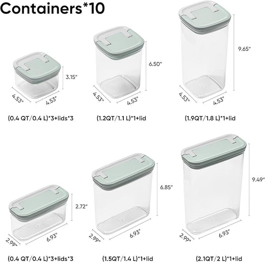 CAROTE Food Storage Containers with Lids 20 PCS BPA-Free Plastic Food Storage Set Air Tight Kitchen and Pantry Organization Canisters for Lunch Meal Prep& Leftovers (Sage Green/Grey)