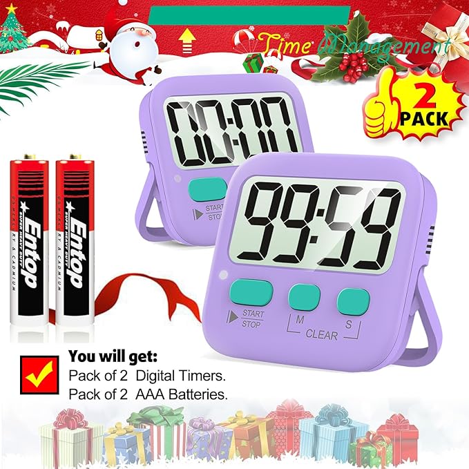 Antonki 2 Pack Digital Timer for Kids, Magnetic Countdown Kitchen Timers for Cooking, Egg, Classroom, Teacher, Exercise, Study, Oven - Battery Included
