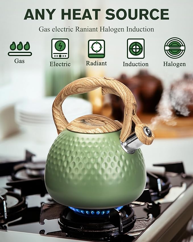 Tea Kettle Stovetops, 2.5 Quart Food Grade Stainless Steel Water kettles for Stove Top Teatop with Anti-hot Ergonomic Handle,Suitable for All Heat Sources