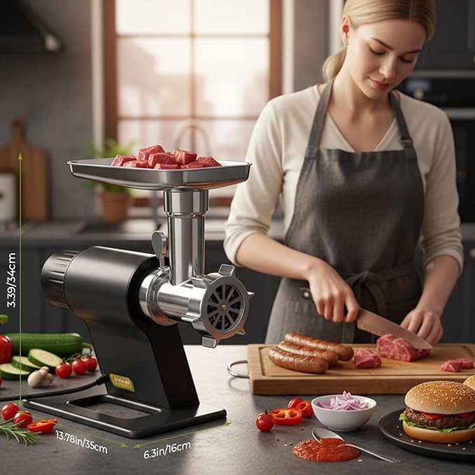 Meat Grinder Electric 3200w Commercial Touch LED Screen Heavy Duty Metal Gearbox Meat Grinder with Timing and Sausage Stuffers, Kubbe Kit for Household Use & Commercial