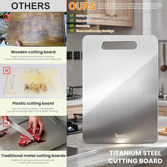 2 Pack Titanium Cutting Board,100% Pure Titanium Cutting Boards For Kitche,Easy to clean, Double-sided food-grade Cutting Board For Cutting Meats, Fruits And Vegetables (15 * 11)