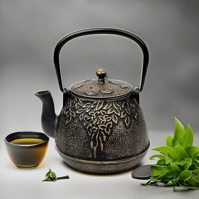 Tea Kettle, Toptier Japanese Cast Iron Tea Kettle for Stove Top, Stovetop Safe Cast Iron Teapot with Infusers for Loose Tea, 40 Ounce (1200 ml), Black