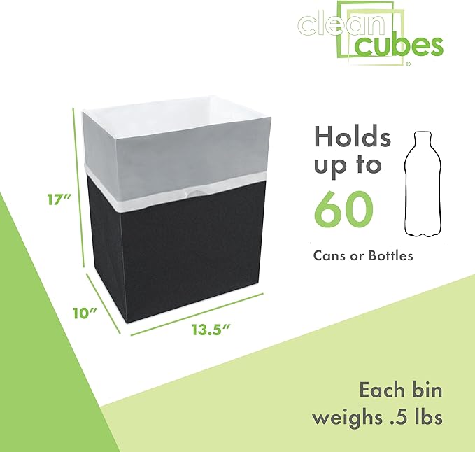 13 Gallon Disposable Trash Cans (6-Pack) with Fitted Trash Bags - Reusable Garbage and Recycling Bins for Parties, Events, and More (Black- 17" Height x 13.5" Width x 10" Depth)