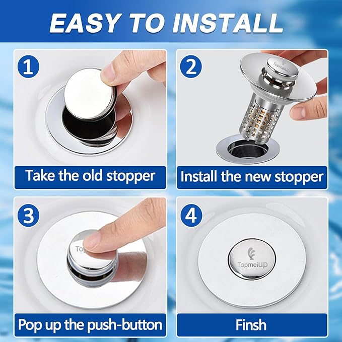 Sink Stopper Hair Catcher, Pop-up Sink Drain Strainer with Removable Stainless Steel Strainer Basket Hair Catcher, Bathroom Sink Strainer for Bathroom Sink Stopper Replacement