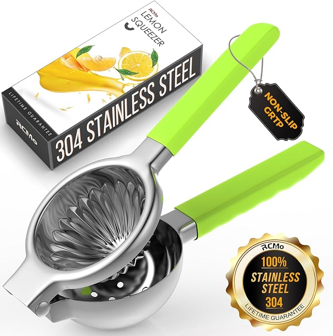 Lemon Squeezer Stainless Steel - Premium Quality, Heavy Duty Solid Metal Squeezer Bowl - Large Manual Citrus Press Juicer and Lime Squeezer (Green)