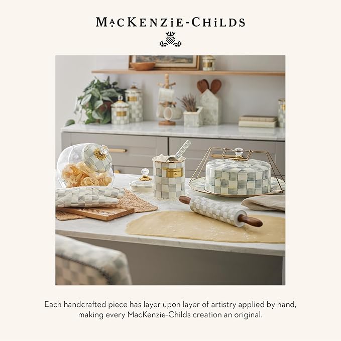 MACKENZIE-CHILDS Kitchen Ladle, Silicone Ladle Spoon for Cooking, Gray-and-White Sterling Check