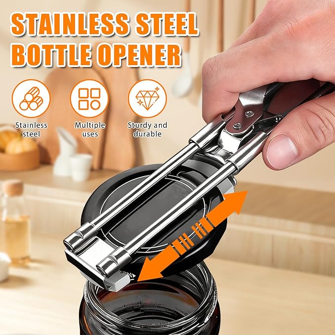 Adjustable Stainless Steel Jar Opener, 2026 New Multifunctional Stainless Steel Can Opener, Adjustable Bottle Can Opener for Weak Hands Seniors (2, Extended Length (9.05 x 1.18 inches))