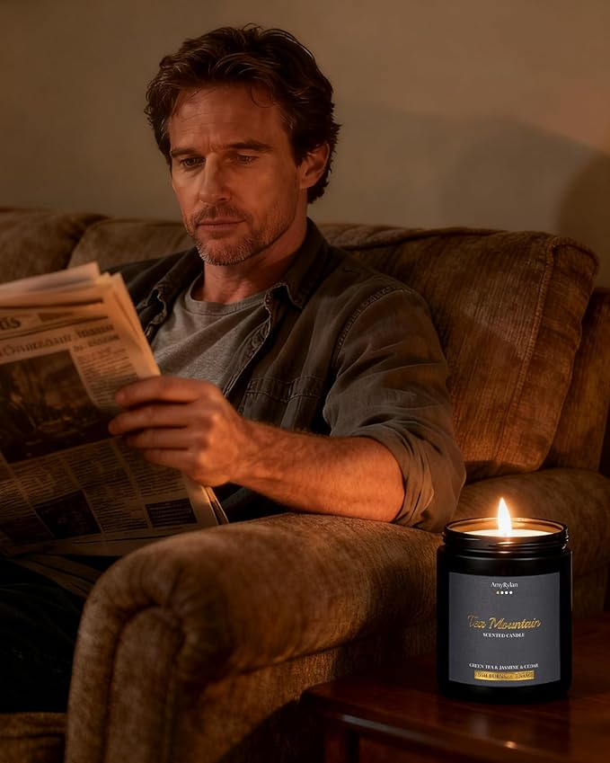 Scented Candle for Home, Wooden Wick Candle for Men, Masculine Candle 30oz Soy Wax, 220 Hours of Burn Time, Aromatherapy Gift for Boyfriend, Husband, Dad, Brother, Boss, A Thoughtful Gift, Pack of 4