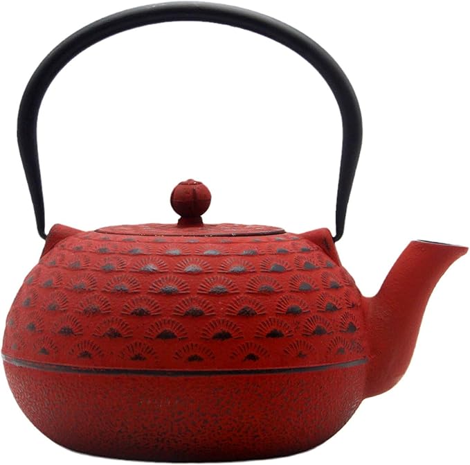 YJX 60.9 fl oz Cast Iron Teapot, Large Tea Kettle for Stove Top, Red Tea Pot with Stainless Steel Infuser for Loose Tea, 1.8L Japanese Enameled Metal Teapot
