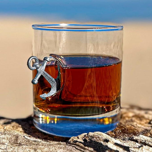 BenShot Anchor Rocks Glass - 11oz - HandCrafted Whisky Tumbler for Sailors and Boating Enthusiasts - Fathers Day or All-American Celebrations
