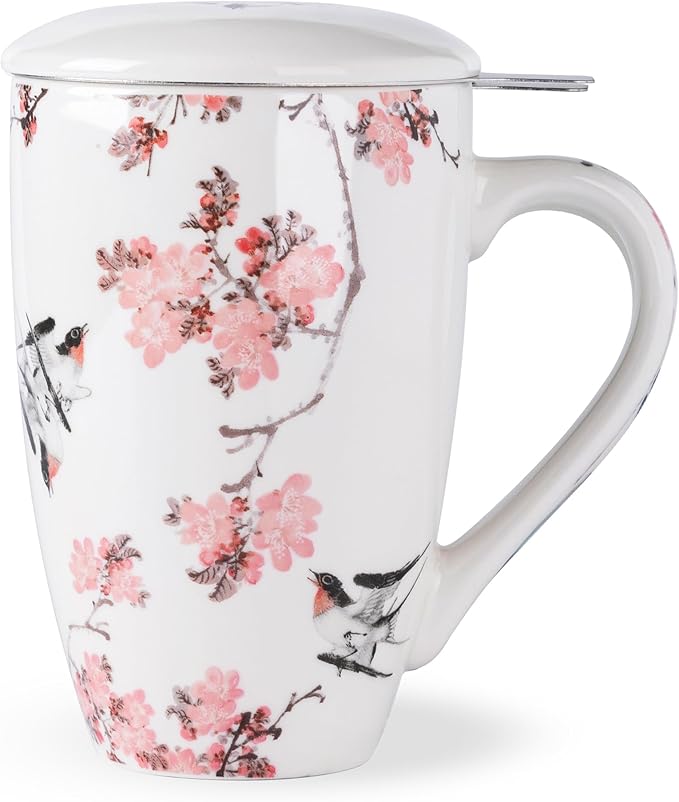 AmorArc Porcelain Tea Mug with Infuser and Lid, 18 Oz Tea Cup with Handle for Loose Leaf Tea, Gift for Tea Lovers of Men and Women