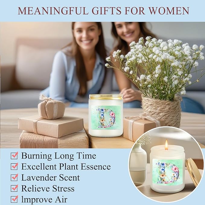 Personalized Gifts Monogrammed Birthday Gifts for Women, Niece Auntie Boss Teacher Appreciation Christmas Initial Wine Tumbler Makeup Bag Scented Candle Bracelet Set, (Aesthetic Green Flower D)