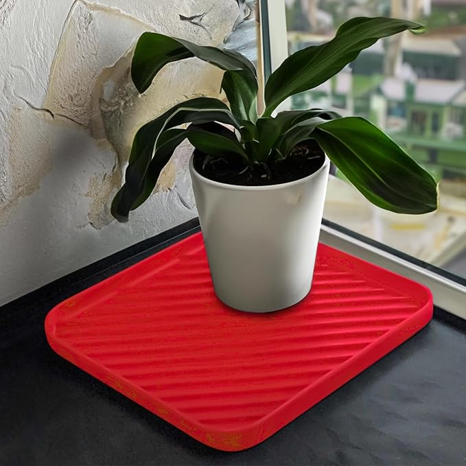 Silicone Organizer Tray for Kitchen Sink and Bathroom, Dishwasher Tray, Versatile Bathroom and Drawer Organizer Trays, Non-Slip Countertop (Red)