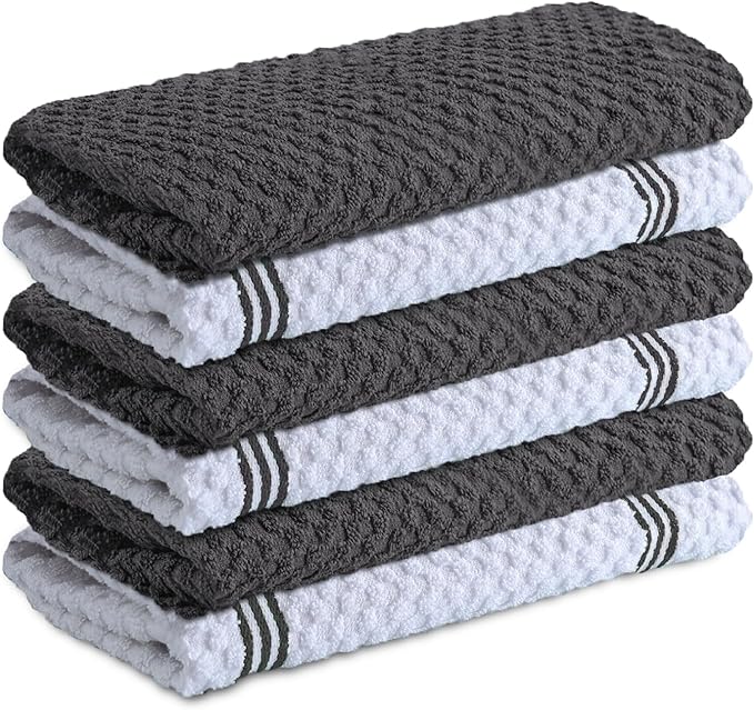 Infinitee Xclusives 100% Cotton Kitchen Towels - 15x25 Inch Ultra Soft Tea Towel, Super Absorbent Terry Dish Towels for Kitchen Linens |Grey|