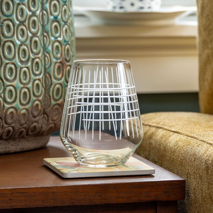 Rolf Glass Matchstick Stemless Wine Tumbler 18 ounce - Stemless Wine Glasses Set of 2 – Lead-Free Crystal Glass - Etched Tumbler Glasses - Made in the USA