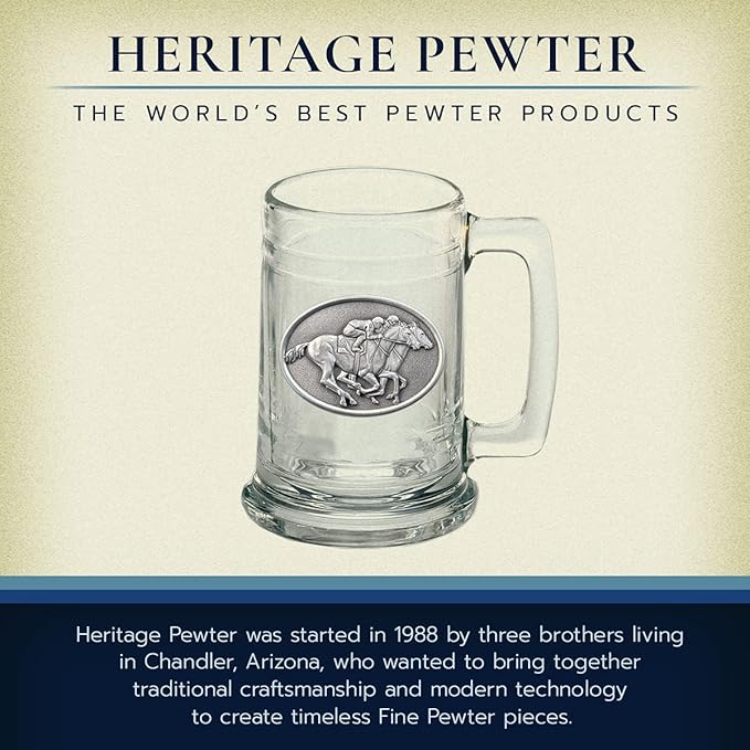 Heritage Pewter By a Nose Beer Stein Glass | 15 Ounce German-Style Beer Glass | Intricately Crafted Metal Pewter Alma Mater Inlay