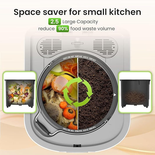 Kismile Electric Composter for Kitchen, 2.5L (Max 3.3L) Indoor Smart Compost Bin Countertop with LED Display, Odorless with 2 Carbon Filters, Auto-Cleaning, Turn Food Waste into Fertilizer for Home