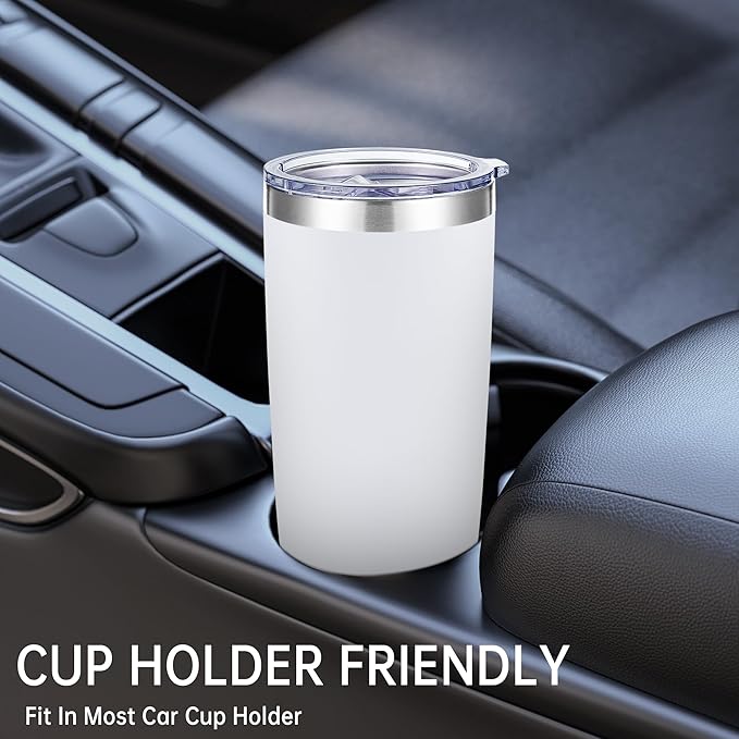 20 oz Tumblers Bulk Stainless Steel Tumbler with Lid Double Wall Vacuum Insulated Coffee Mug 20oz Powder Coated Cup for Hot and Cold Drinks, White, 6 pack