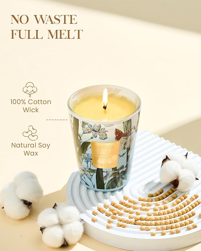 M&SENSE Jasmine Garland Scented Natural Soy Wax Candle, 14.1oz 60 Hours Long Lasting Slow Burning Candles for Home Decor, Aromatherapy Candle for Stress Relief