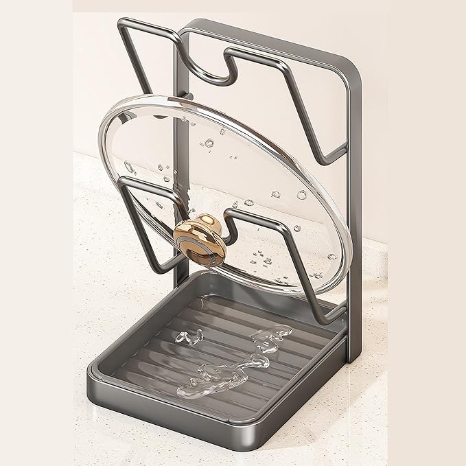 Kitchen Pot Lid Storage Rack, Lid Holder While Cooking, Multifunctional Kitchen Pot Cover Organizer for Countertop, With Removable Drip Tray (2PCS Double layer)
