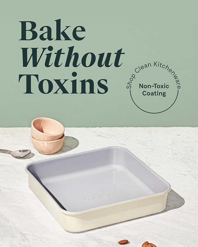 Caraway 9” Square Pan Duo - Non-Stick Ceramic Coating - Free From Forever Chemicals - Cake Pan Perfect for Brownies, Lemon Bars, & More - Slate