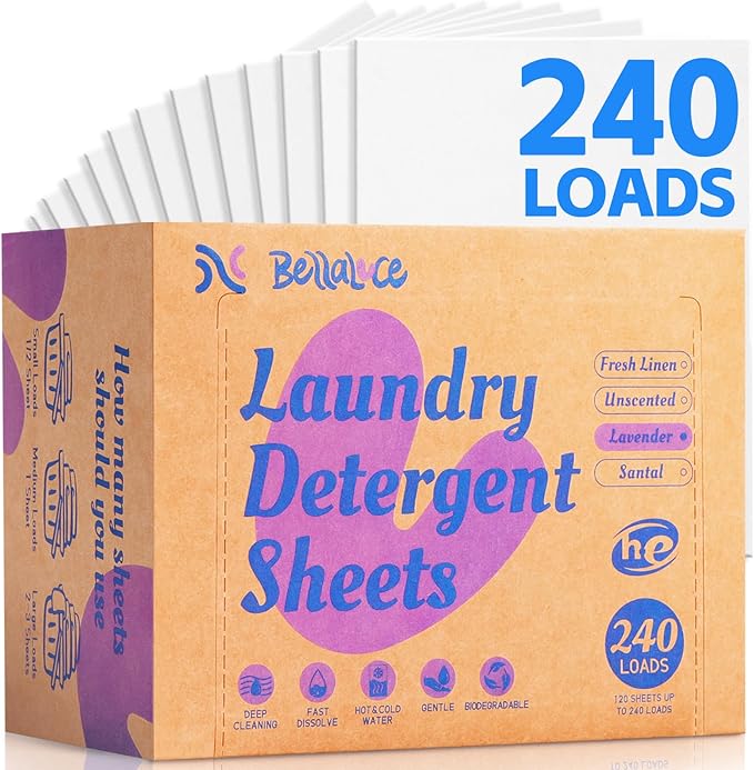 Laundry Detergent Sheets - 240 Loads Girls Lavender Laundry Sheets for Dorm,College,Home, Hotel,Apartment,Camping,Cruise,Road Trip,Beach Vacation,Backpack,Small Space, Family School Travel Essentials