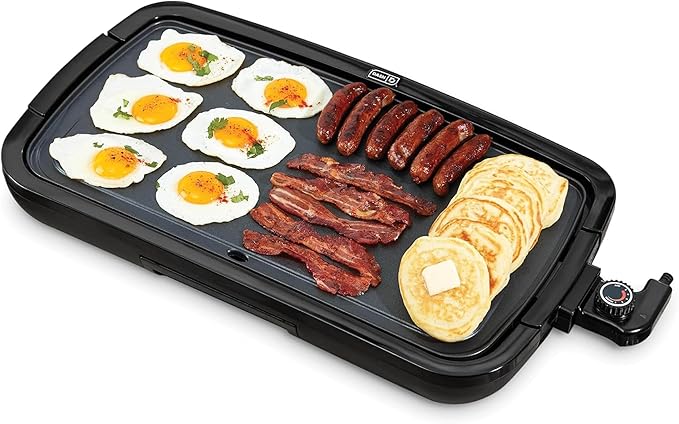DASH Deluxe Everyday Electric Griddle with Dishwasher Safe Removable Nonstick Cooking Plate for Pancakes, Burgers, Eggs and more, Includes Drip Tray + Recipe Book, 20” x 10.5”, 1500-Watt - Black