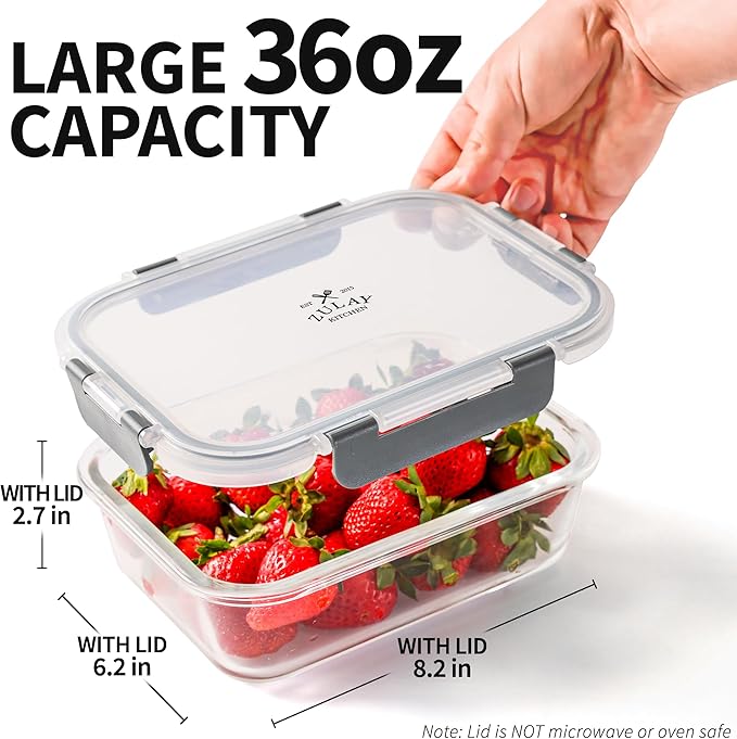 Zulay Kitchen 5 Pack Glass Meal Prep Containers with Lids - Airtight, Premium Borosilicate Glass Food Storage Containers - Microwave, Freezer & Oven Safe, BPA Free - Gray