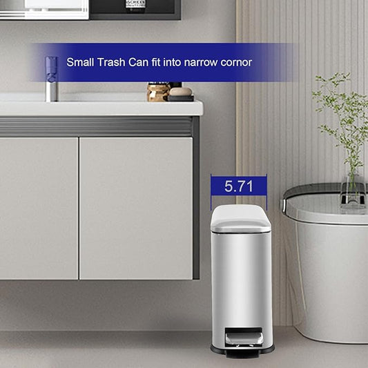 Bathroom Trash Can,5L/1.3 Gallon Trash Can with Removable Liner Bucket, Foot Pedal, Stainless Steel Small Garbage can with Lid for Bathroom,Bedroom,Home Office,Silver