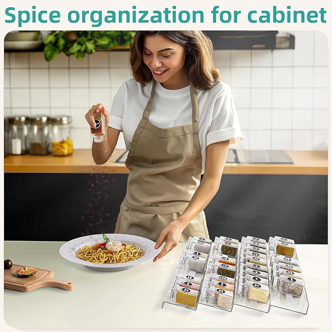 MIUKAA Acrylic Spice Drawer Organizer, 2 Tier - 4 Pack Seasoning Organizer for Drawer, Expandable From 13" to 26" Kitchen Drawer Spice Rack with Slip-Proof Mat (Jars not Included)
